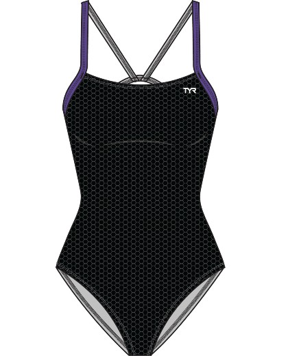 TYR Womens Hexa Cutoutfit Swimsuit (Black/Purple (068))